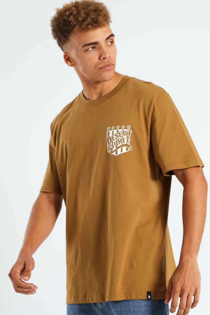 Badge Front & Back Tee - Khaki