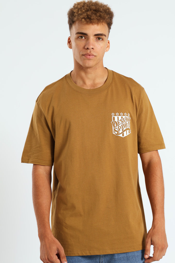 Badge Front & Back Tee - Khaki