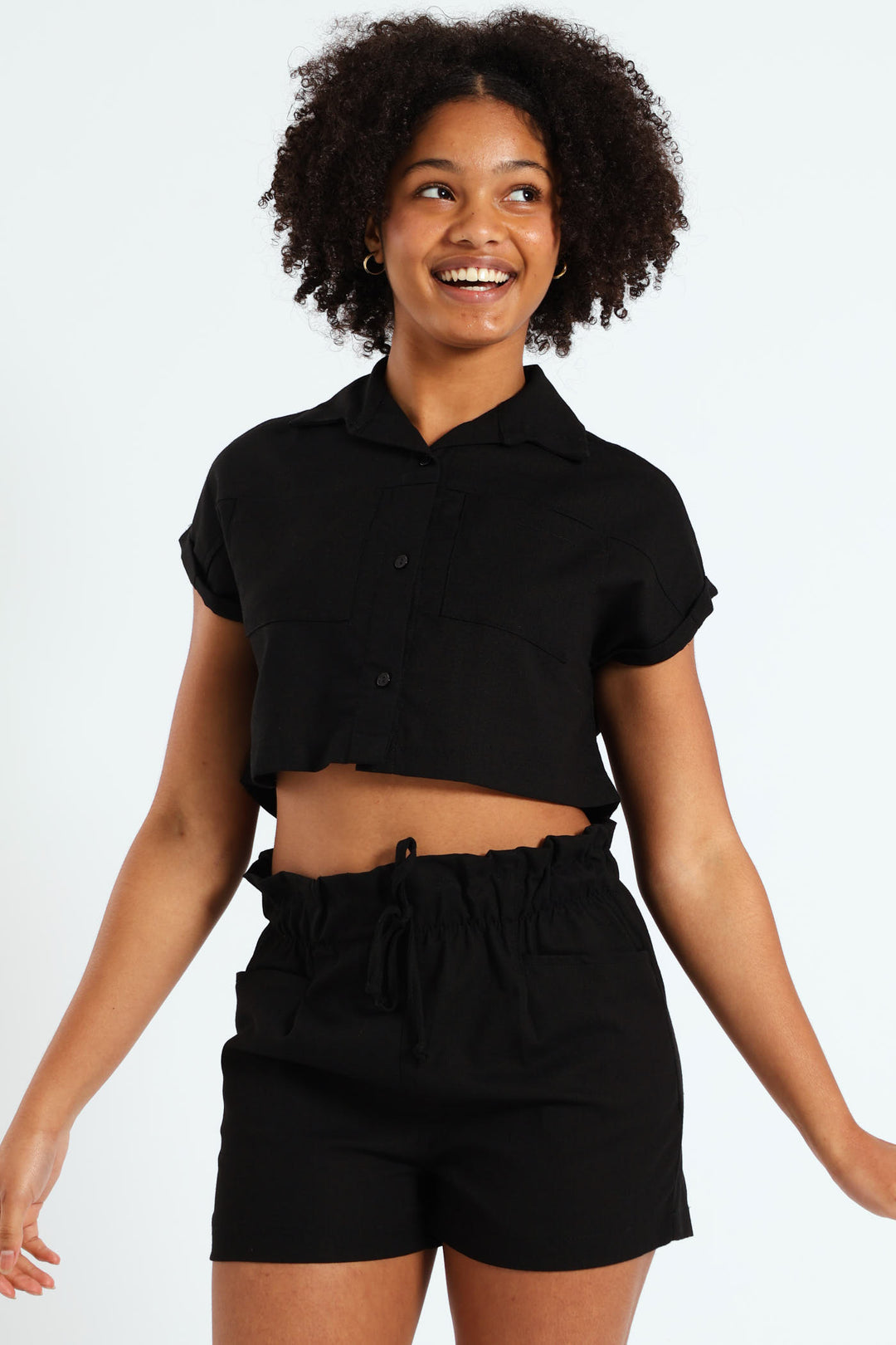 Girls Linen Shirt - Black