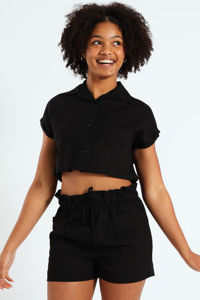 Girls Linen Shirt - Black