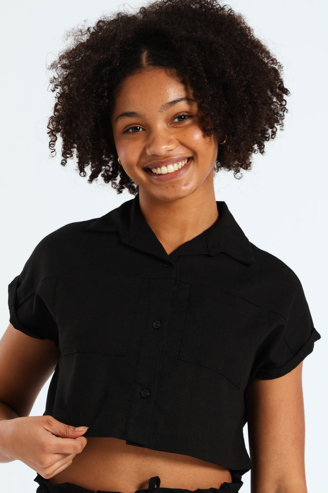 Girls Linen Shirt - Black