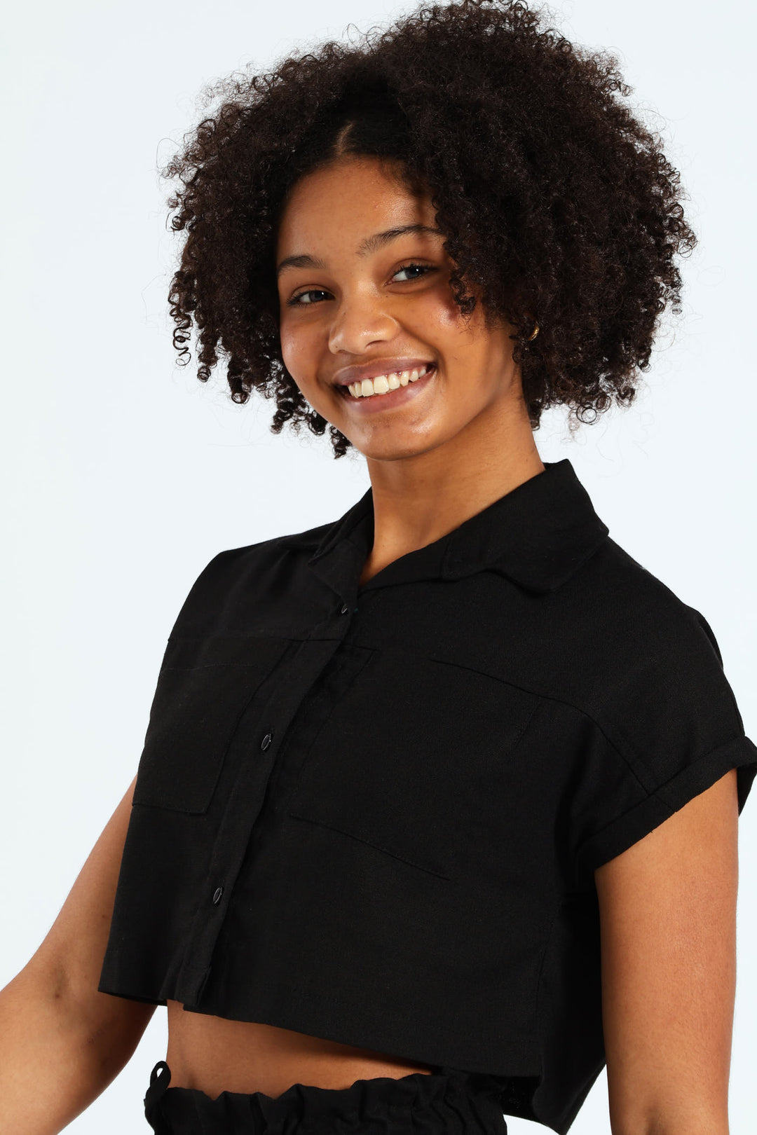 Girls Linen Shirt - Black