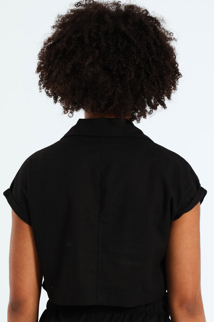 Girls Linen Shirt - Black
