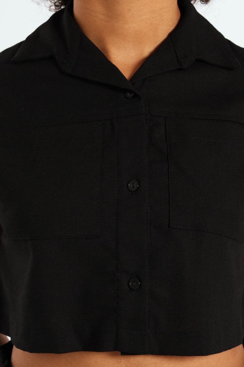 Girls Linen Shirt - Black