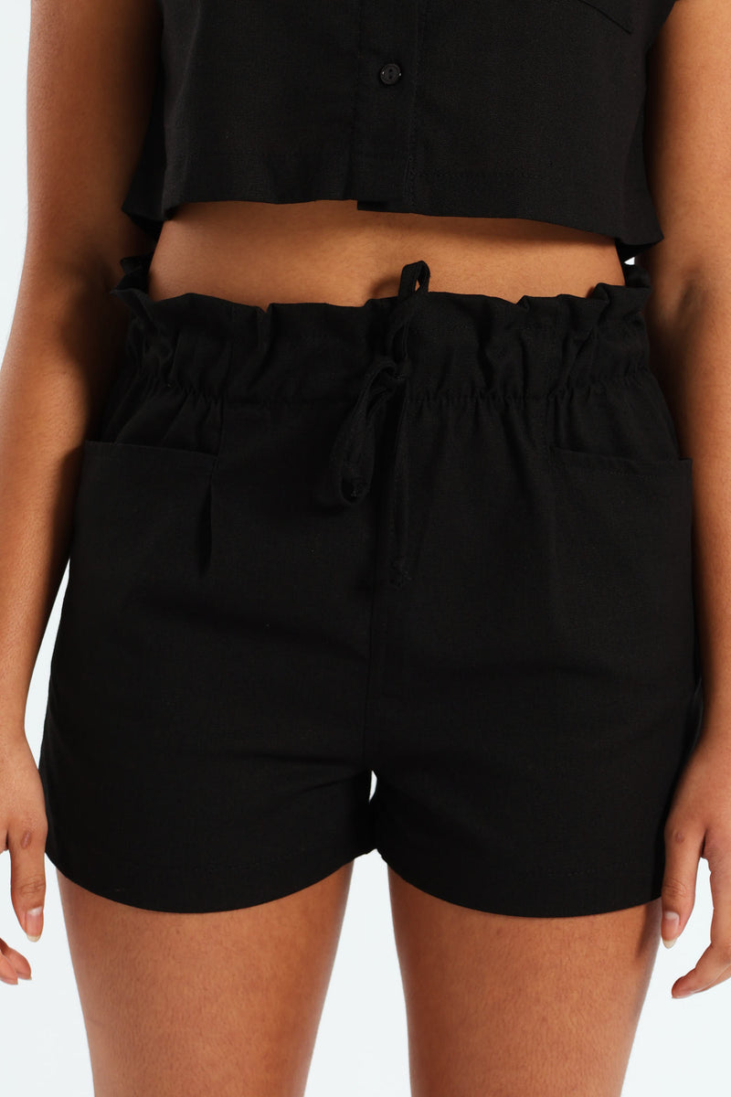 Girls Deep Pocket Linen Shorts - Black