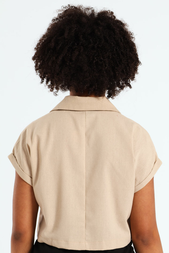 Girls Linen Shirt - Stone