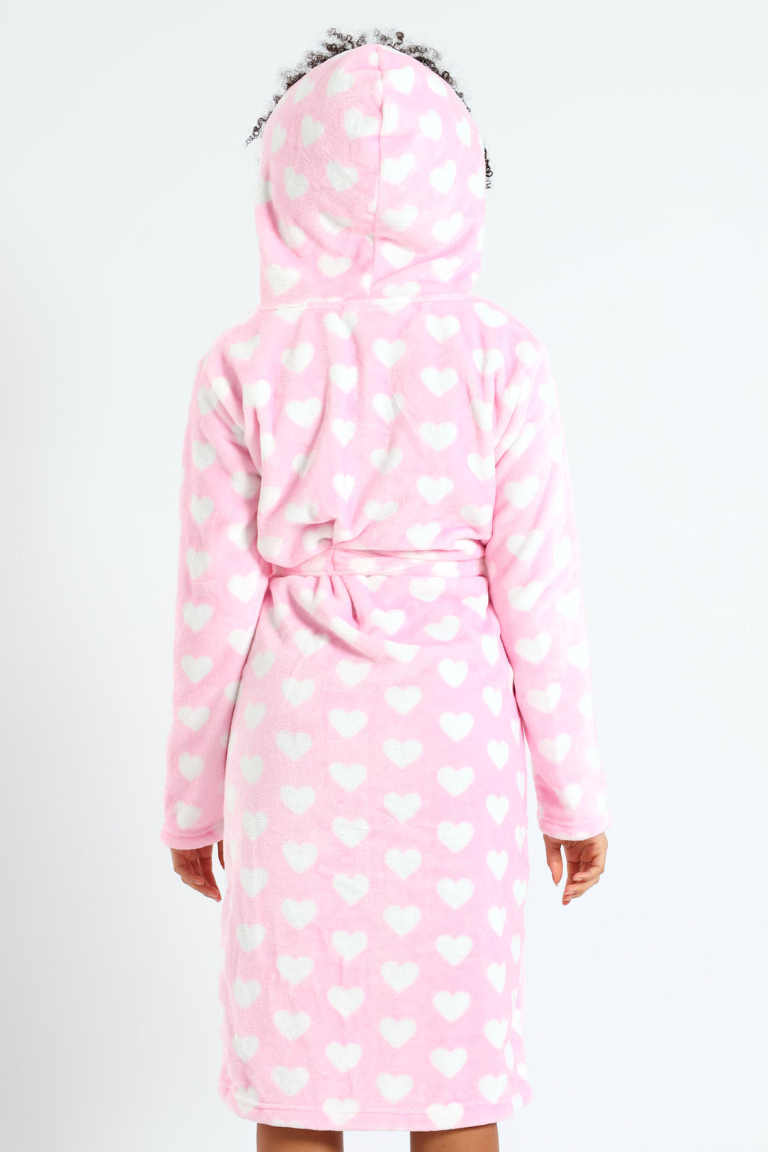 Girls Hearts Print Hooded Gown - Pink