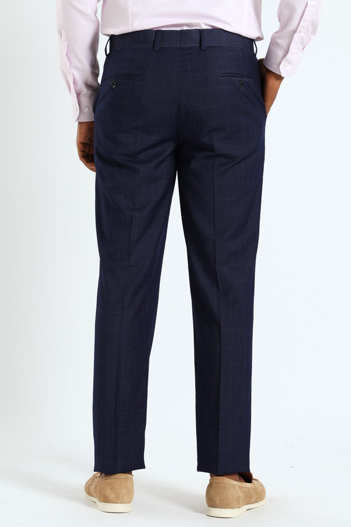 Window Pane Suit Trouser - Navy