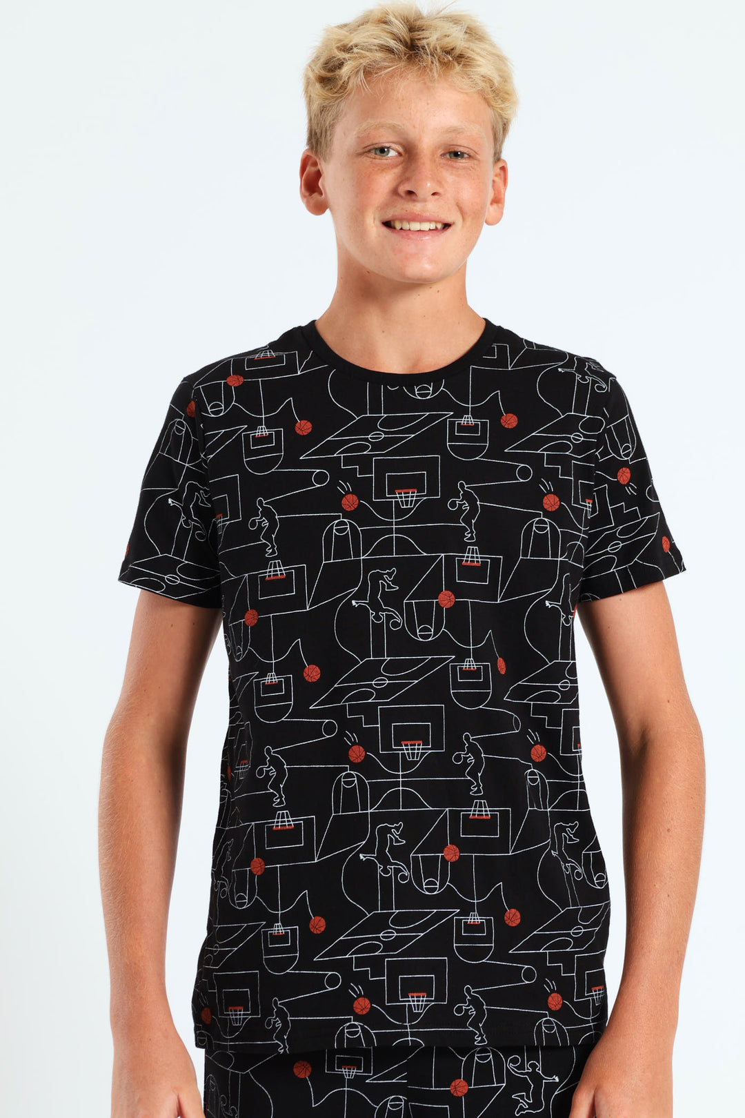 Boys Baskebtall Print Tee - Black