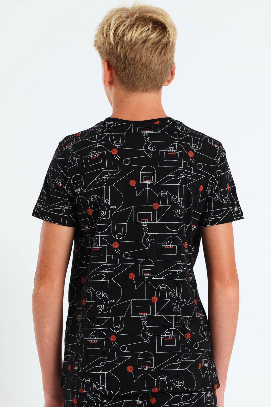 Boys Baskebtall Print Tee - Black