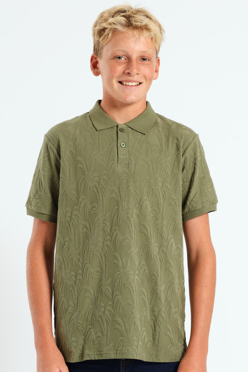 Boys Leafy Textured Golfer - Olive