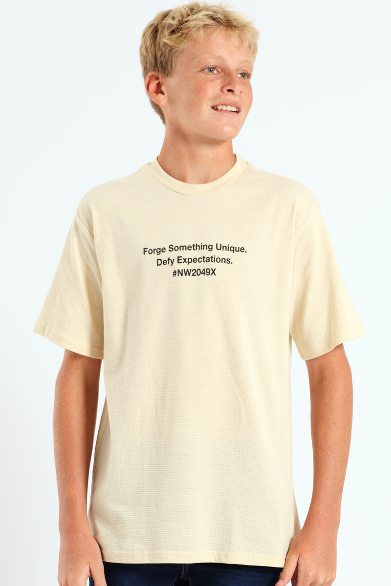 Boys Textured Oversized Back Print Tee - Cream