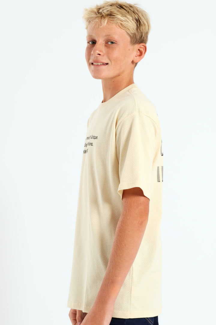 Boys Textured Oversized Back Print Tee - Cream
