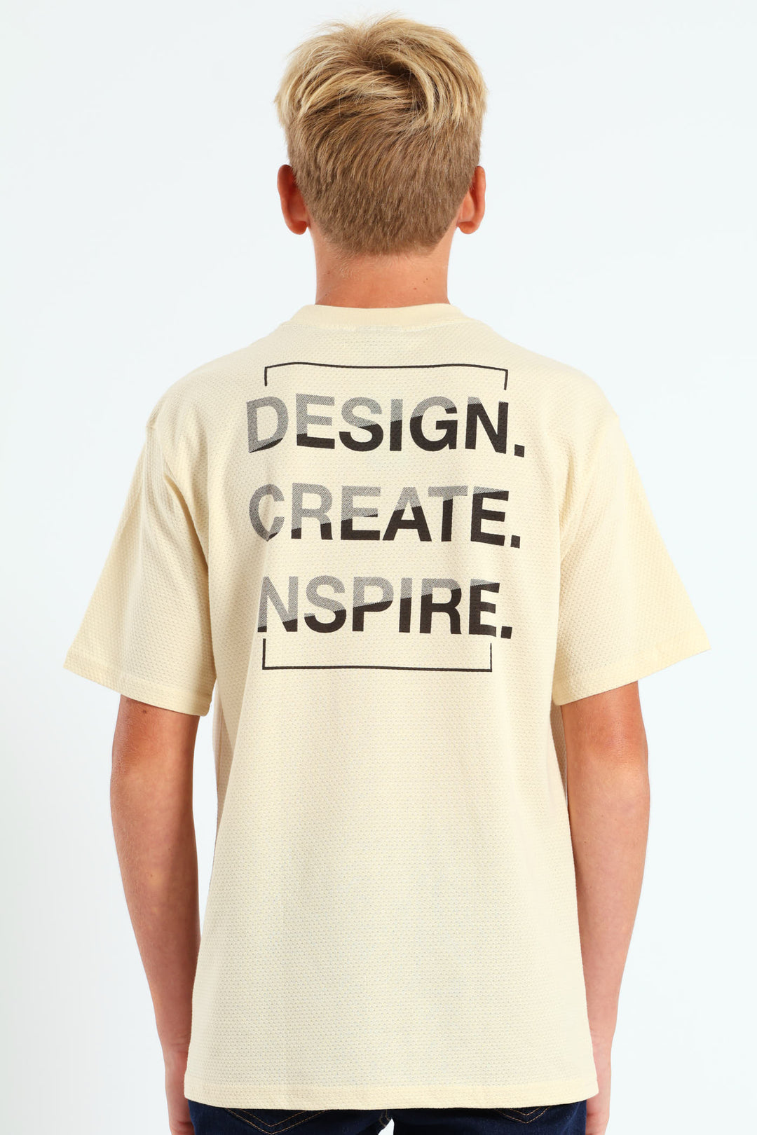 Boys Textured Oversized Back Print Tee - Cream