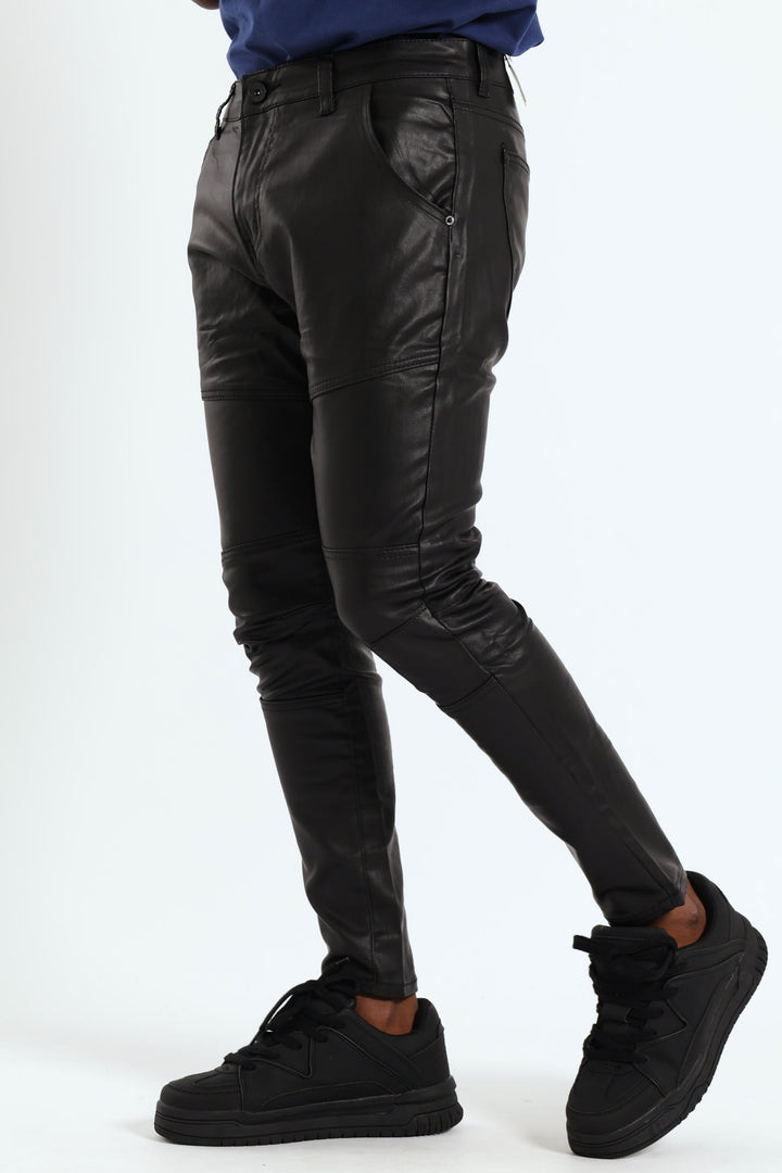 Wax Denim Biker Panel Jean - Black