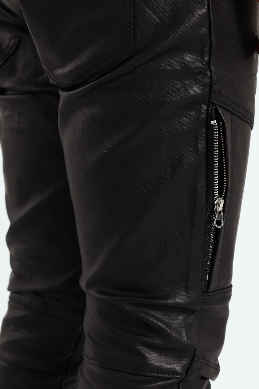 Wax Denim Biker Panel Jean - Black