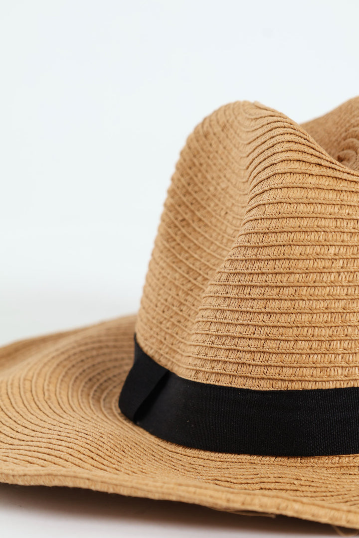 Turn Up Straw Cowboy Hat - Caramel