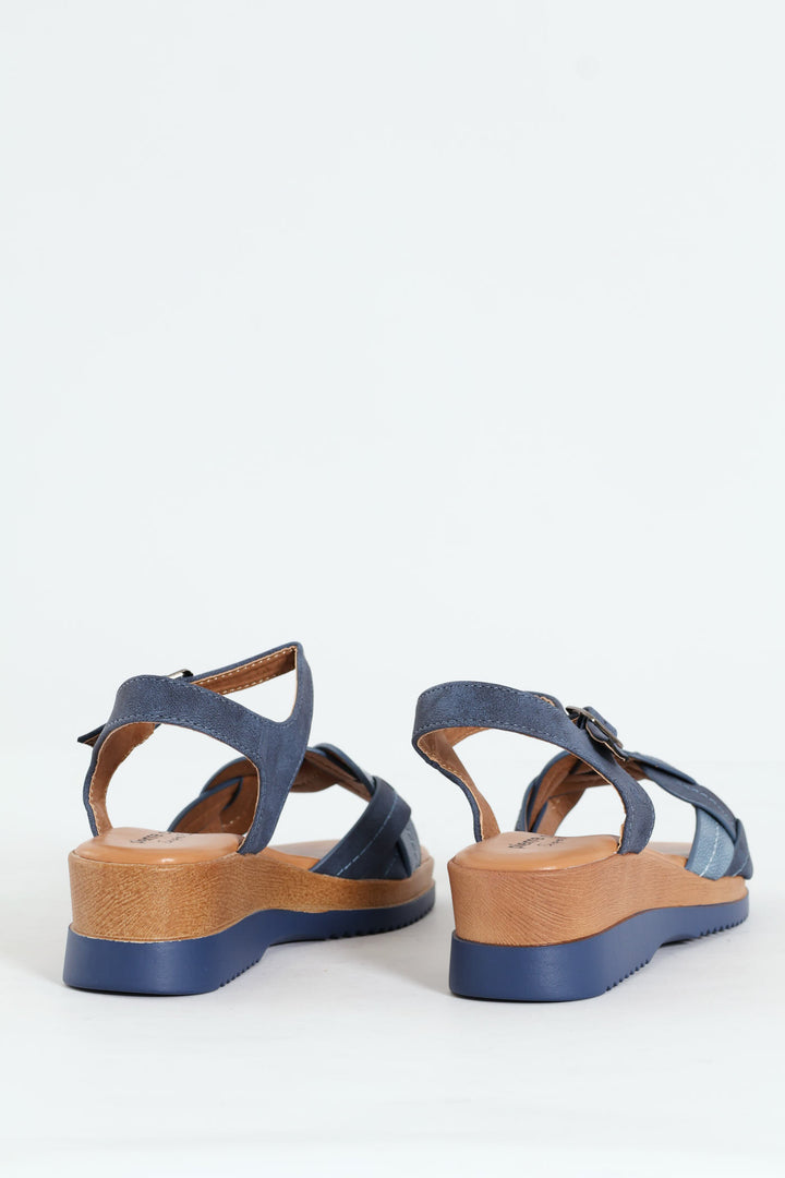 Lolly Woven Ankle Strap Platform Sandal - Denim