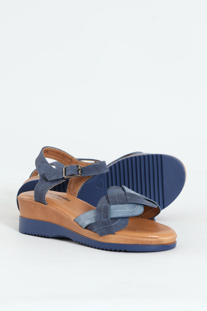 Lolly Woven Ankle Strap Platform Sandal - Denim