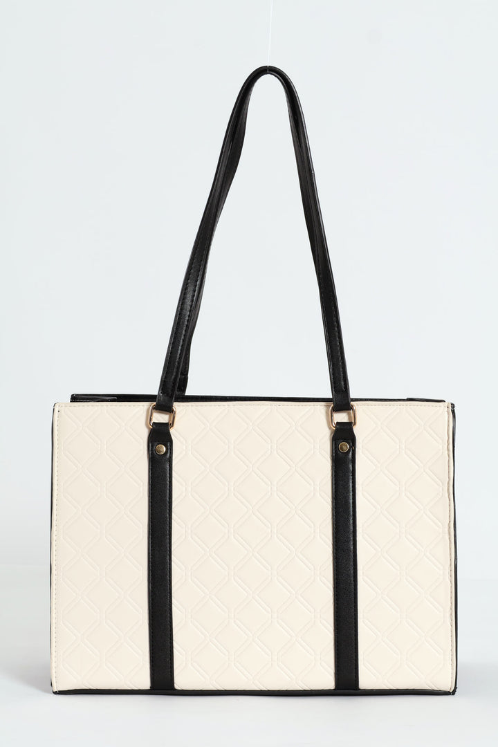 Geo Embossed Square Shopper Bag - Cream