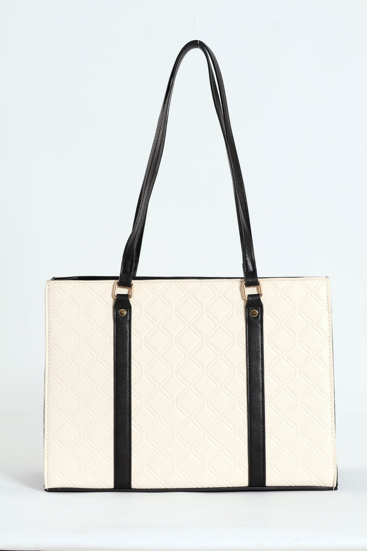 Geo Embossed Square Shopper Bag - Cream