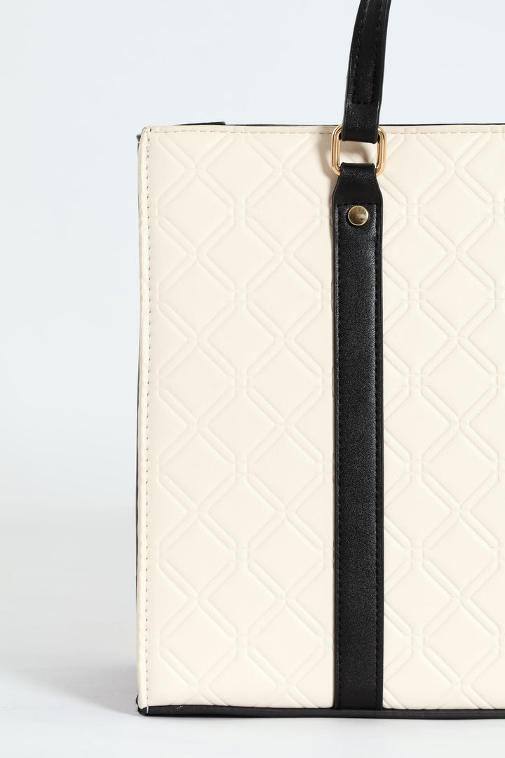 Geo Embossed Square Shopper Bag - Cream