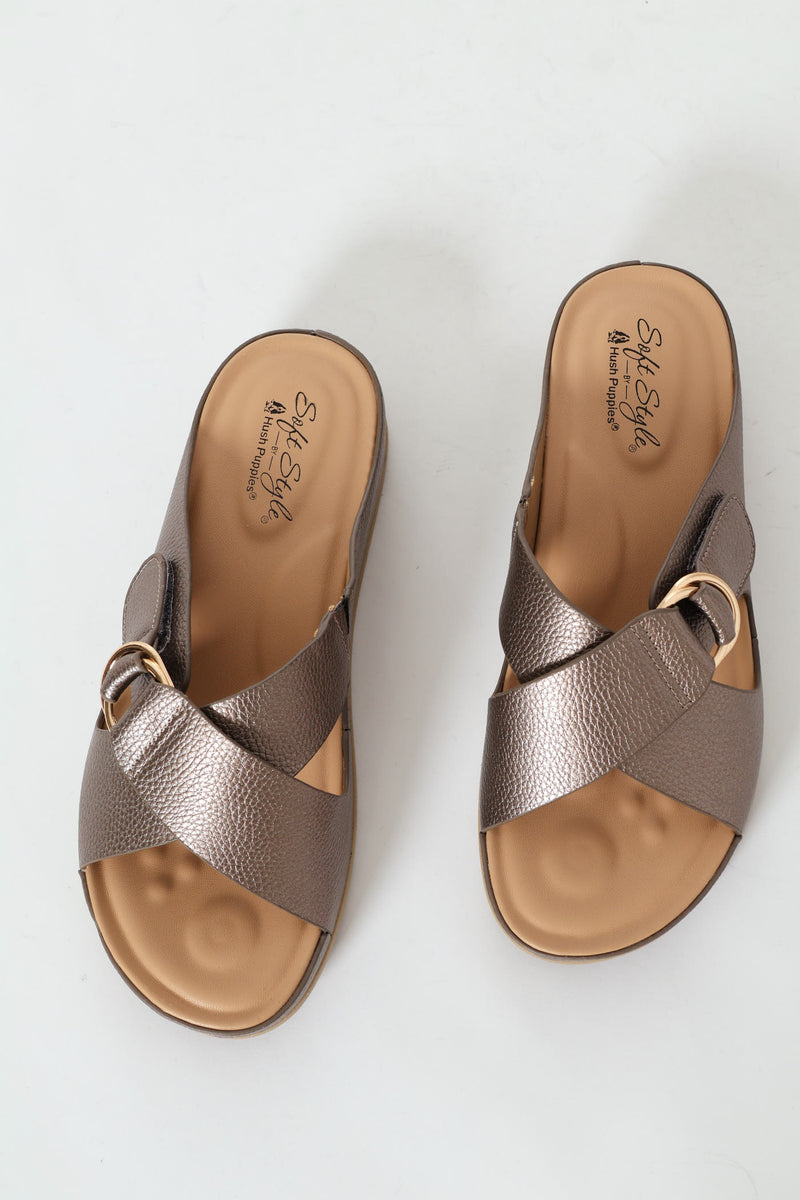 Tanika Cross Over Slip On Mule Sandal - Pewter