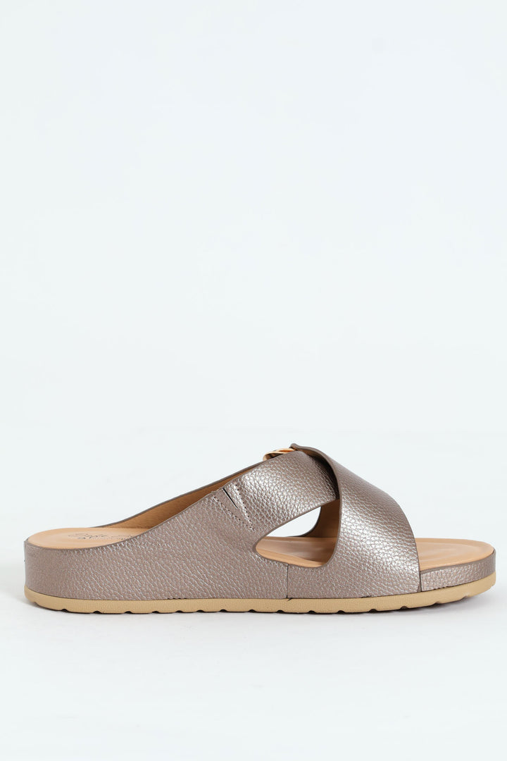 Tanika Cross Over Slip On Mule Sandal - Pewter