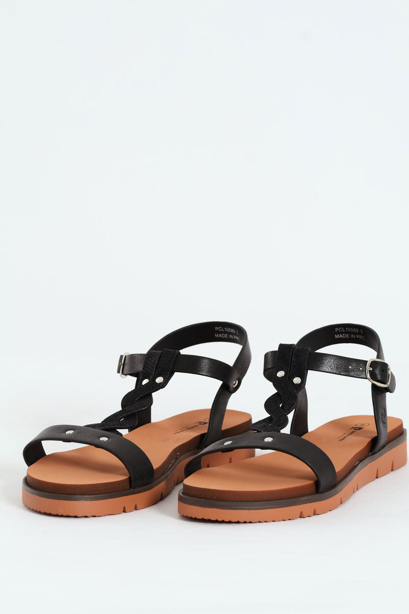 Jolie T-Strap Ankle Strap Sandal - Black