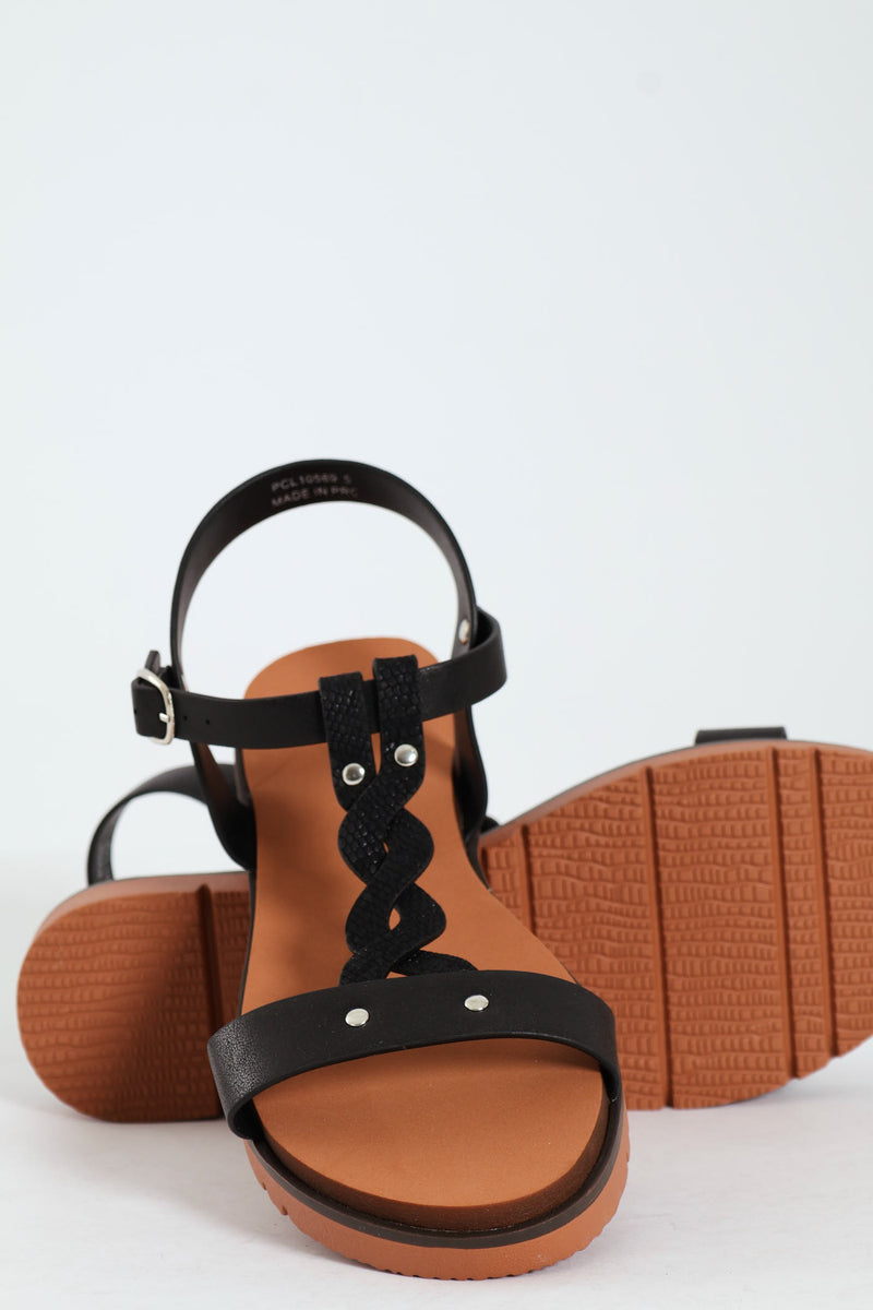 Jolie T-Strap Ankle Strap Sandal - Black
