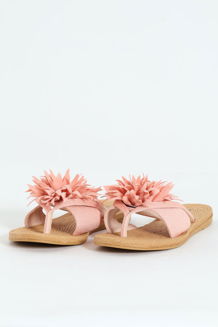 Moulded Thick Strap Mule With Flower Detail - Blush