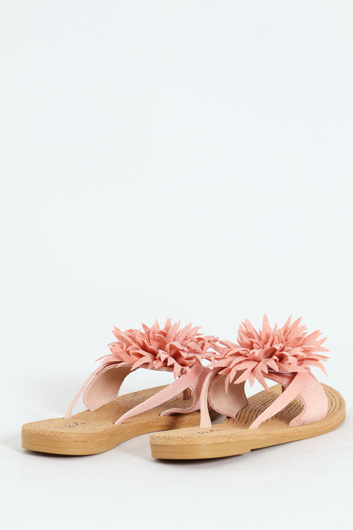 Moulded Thick Strap Mule With Flower Detail - Blush