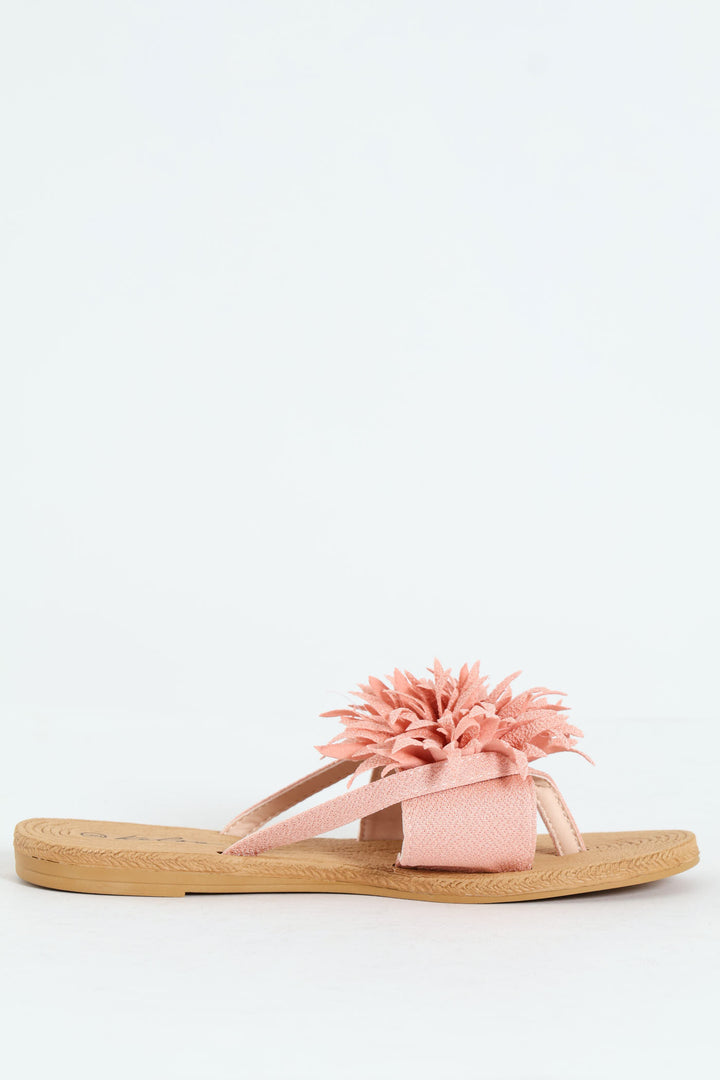 Moulded Thick Strap Mule With Flower Detail - Blush