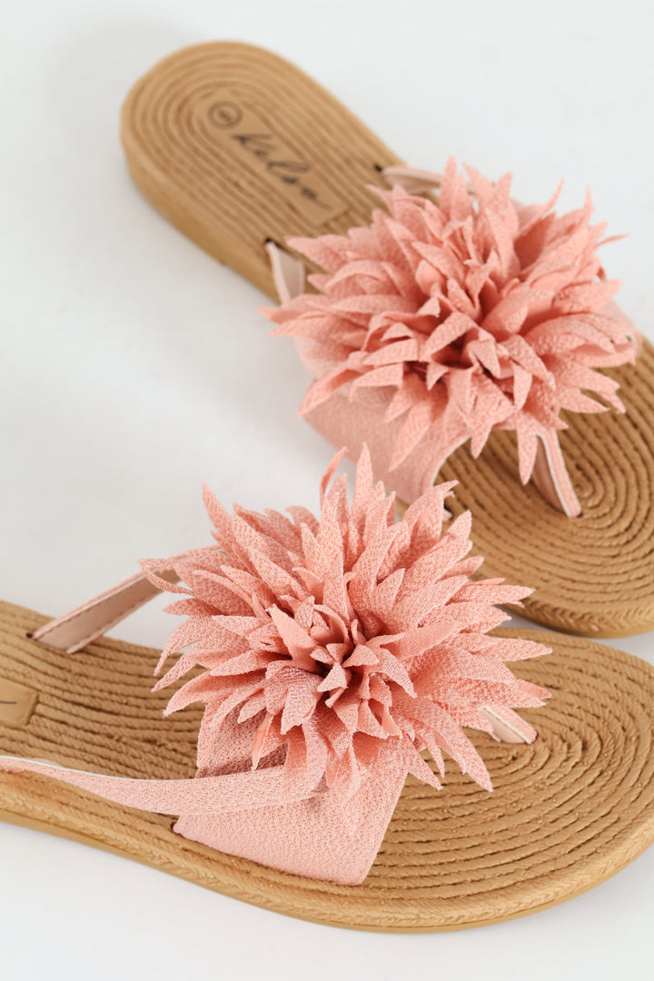 Moulded Thick Strap Mule With Flower Detail - Blush