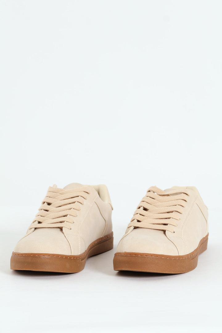 PU Lace Up Sneaker With Gum Sole - Stone