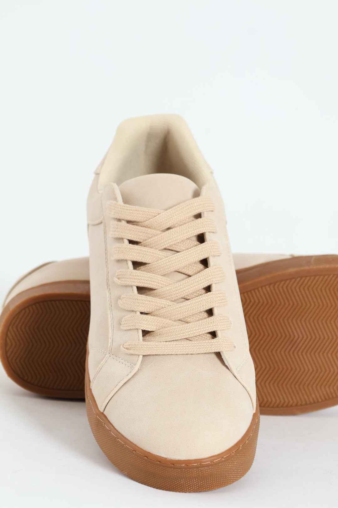 PU Lace Up Sneaker With Gum Sole - Stone