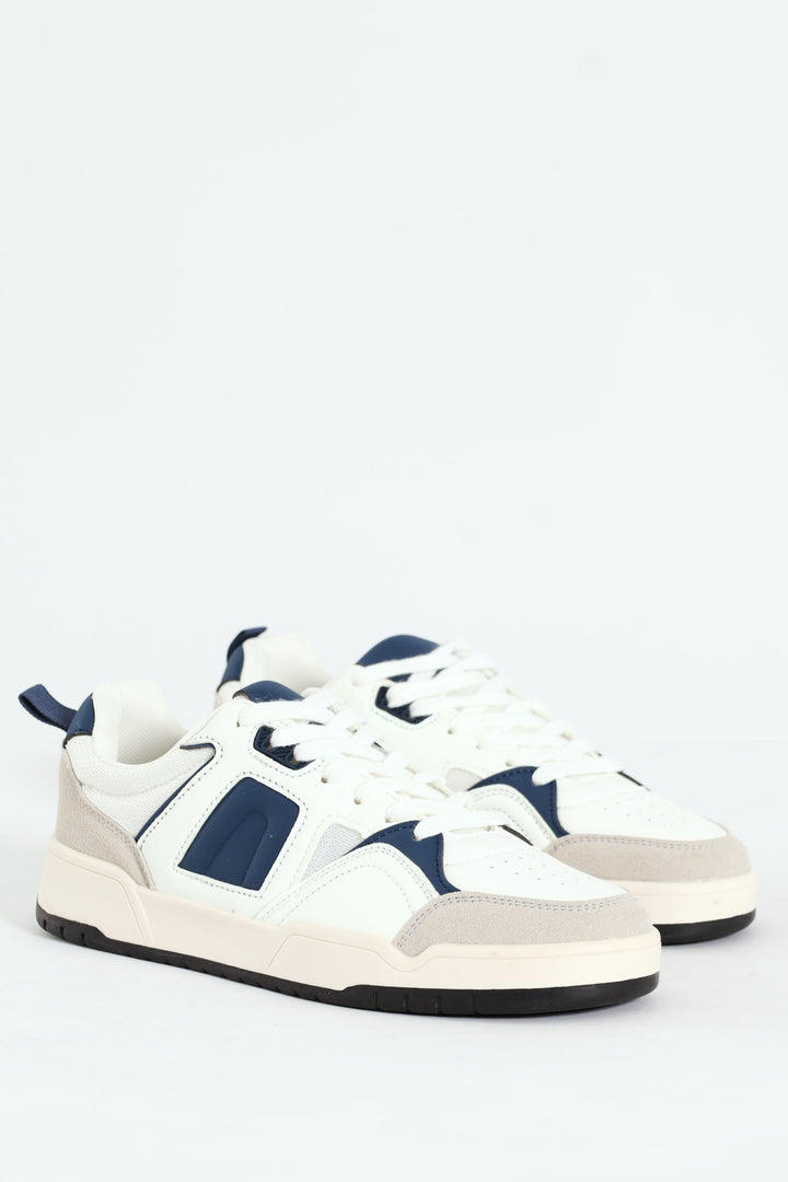 Panelled Fashion Court Sneaker - White/Navy
