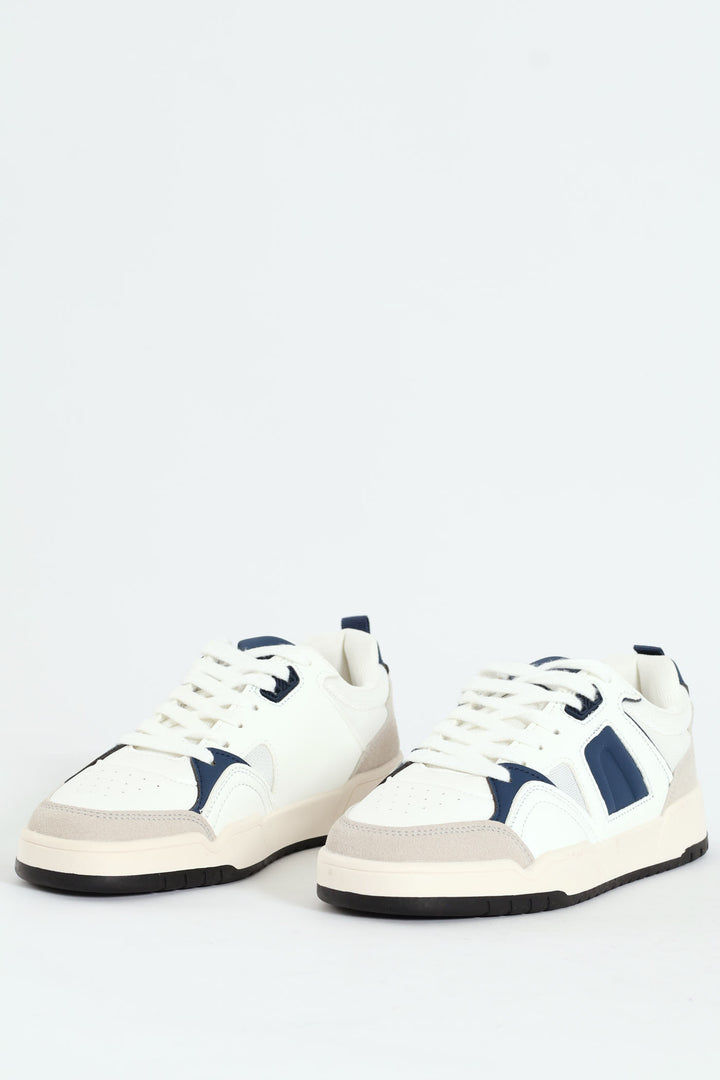 Panelled Fashion Court Sneaker - White/Navy