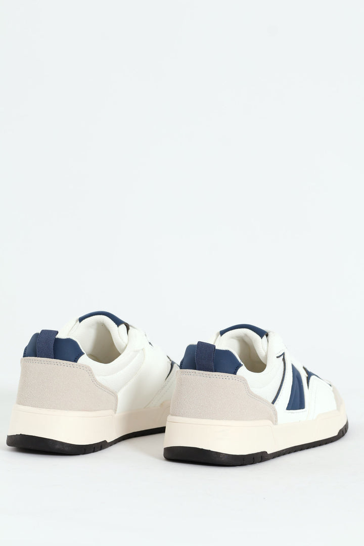 Panelled Fashion Court Sneaker - White/Navy