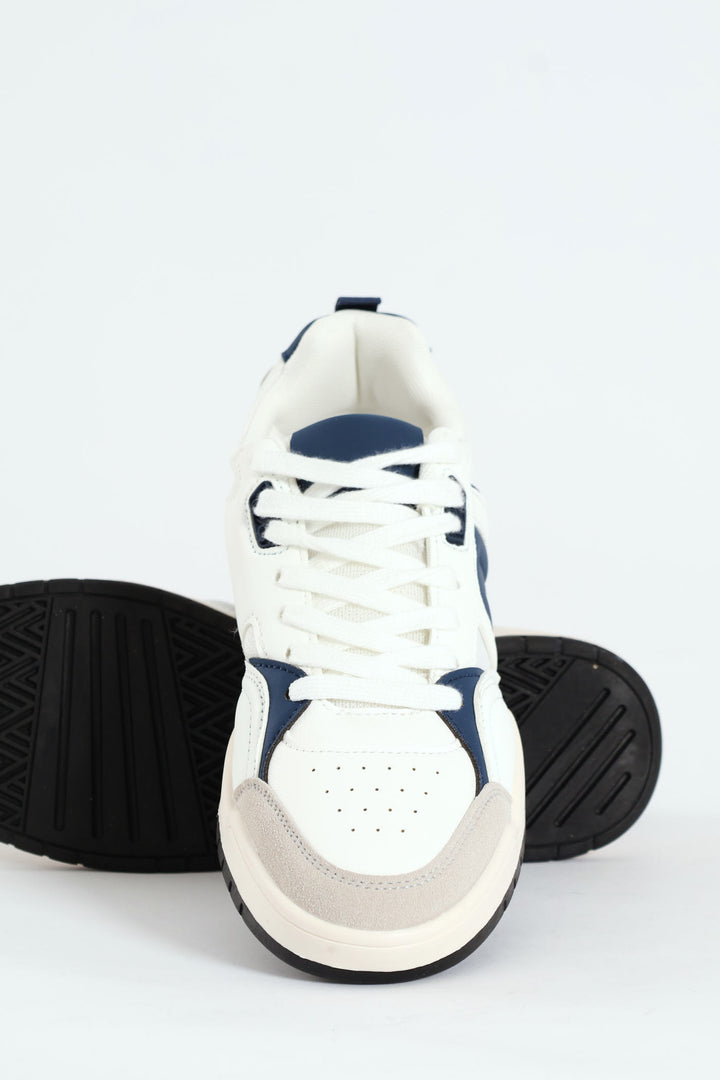 Panelled Fashion Court Sneaker - White/Navy