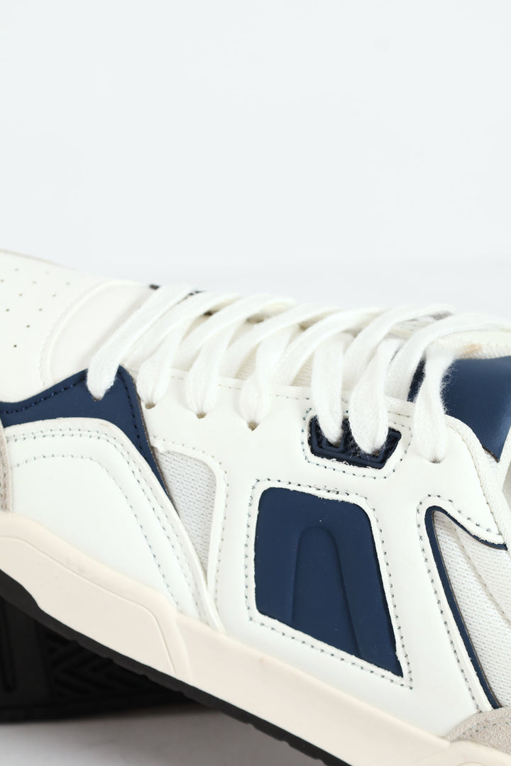 Panelled Fashion Court Sneaker - White/Navy
