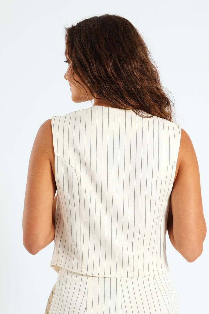 Panelled Pin Stripe Waistcoat - Cream