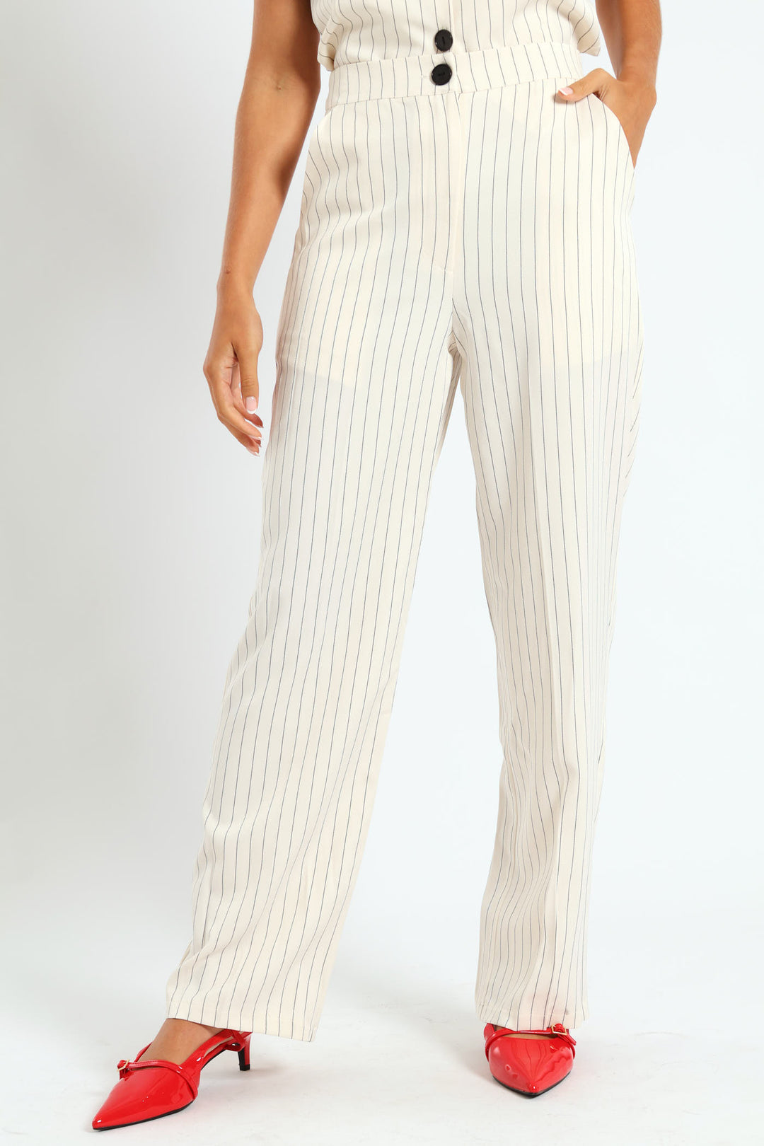 Pin Stripe Straight Leg Pant - Cream