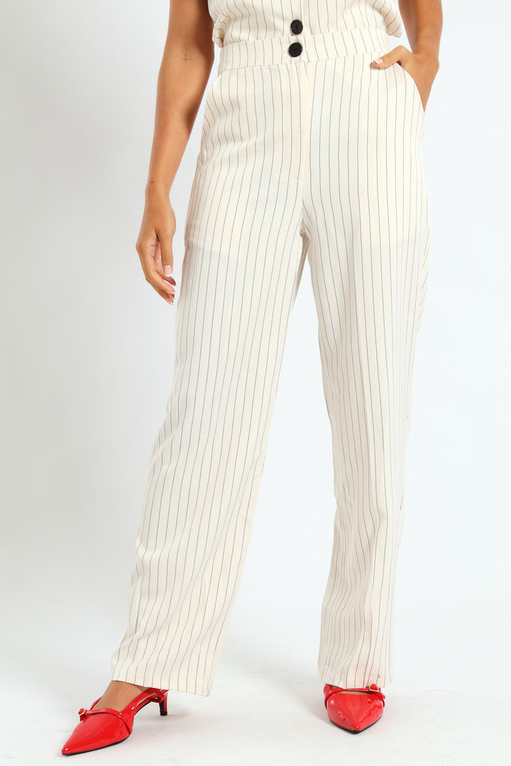 Pin Stripe Straight Leg Pant - Cream