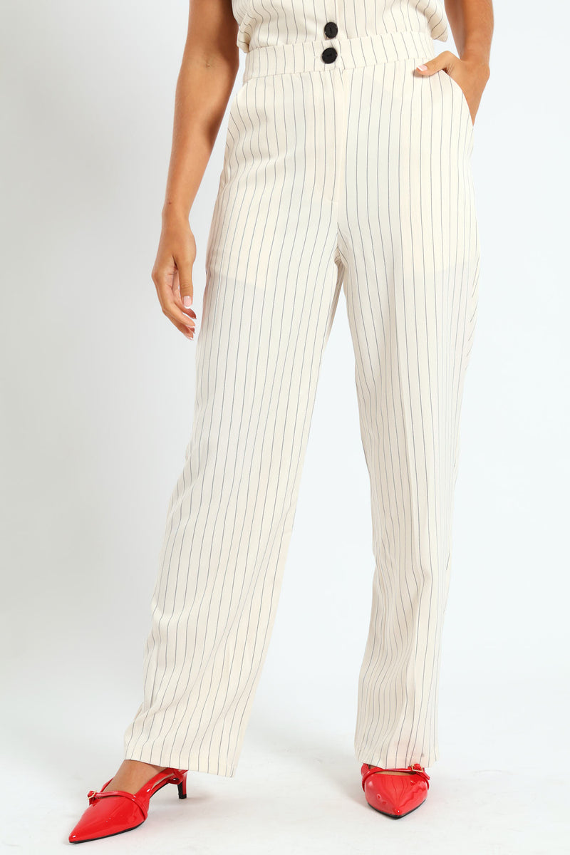 Pin Stripe Straight Leg Pant - Cream