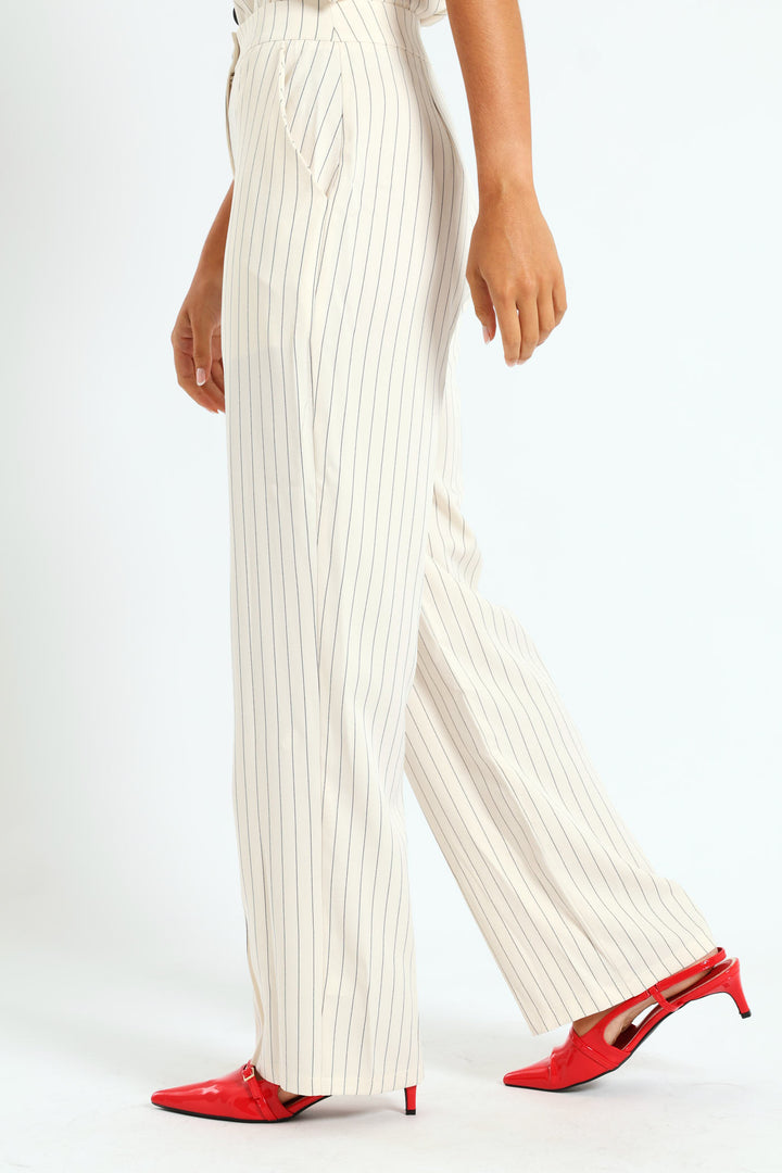 Pin Stripe Straight Leg Pant - Cream