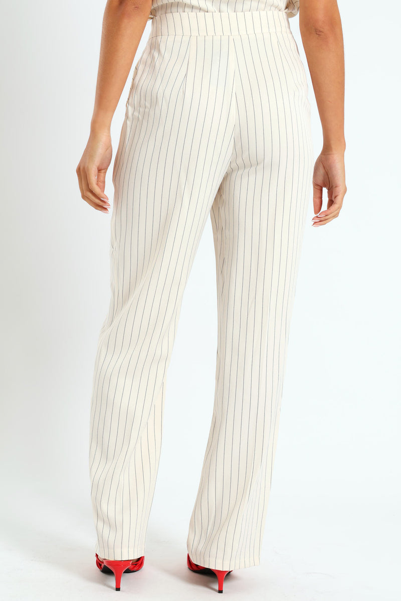 Pin Stripe Straight Leg Pant - Cream