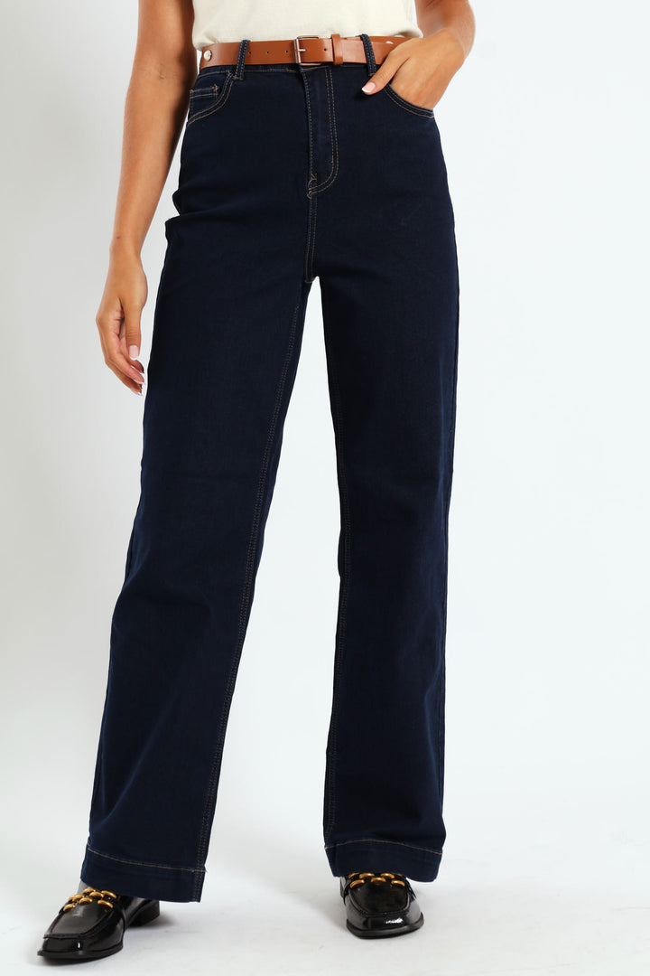 Pearl Belted Wide Leg Jean - Dark Wash Ink