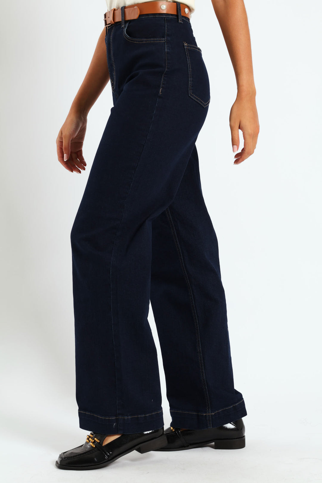 Pearl Belted Wide Leg Jean - Dark Wash Ink