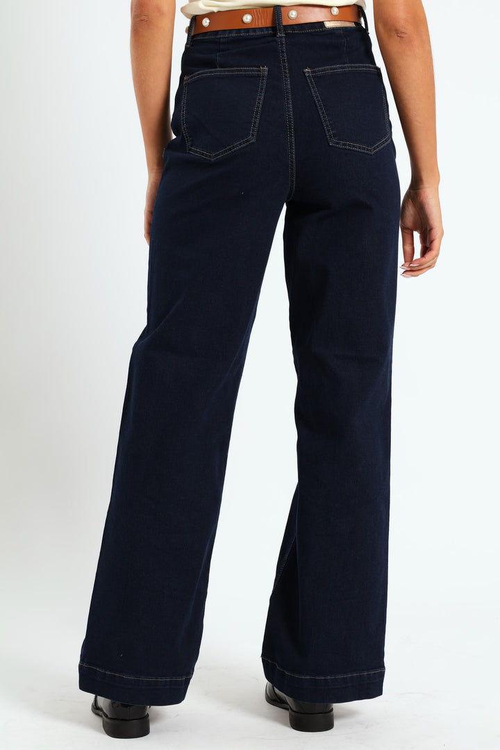 Pearl Belted Wide Leg Jean - Dark Wash Ink